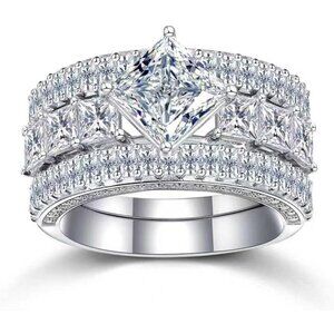 Square Moissanite Ring Sterling Silver Size 7 Princess Cut NWT